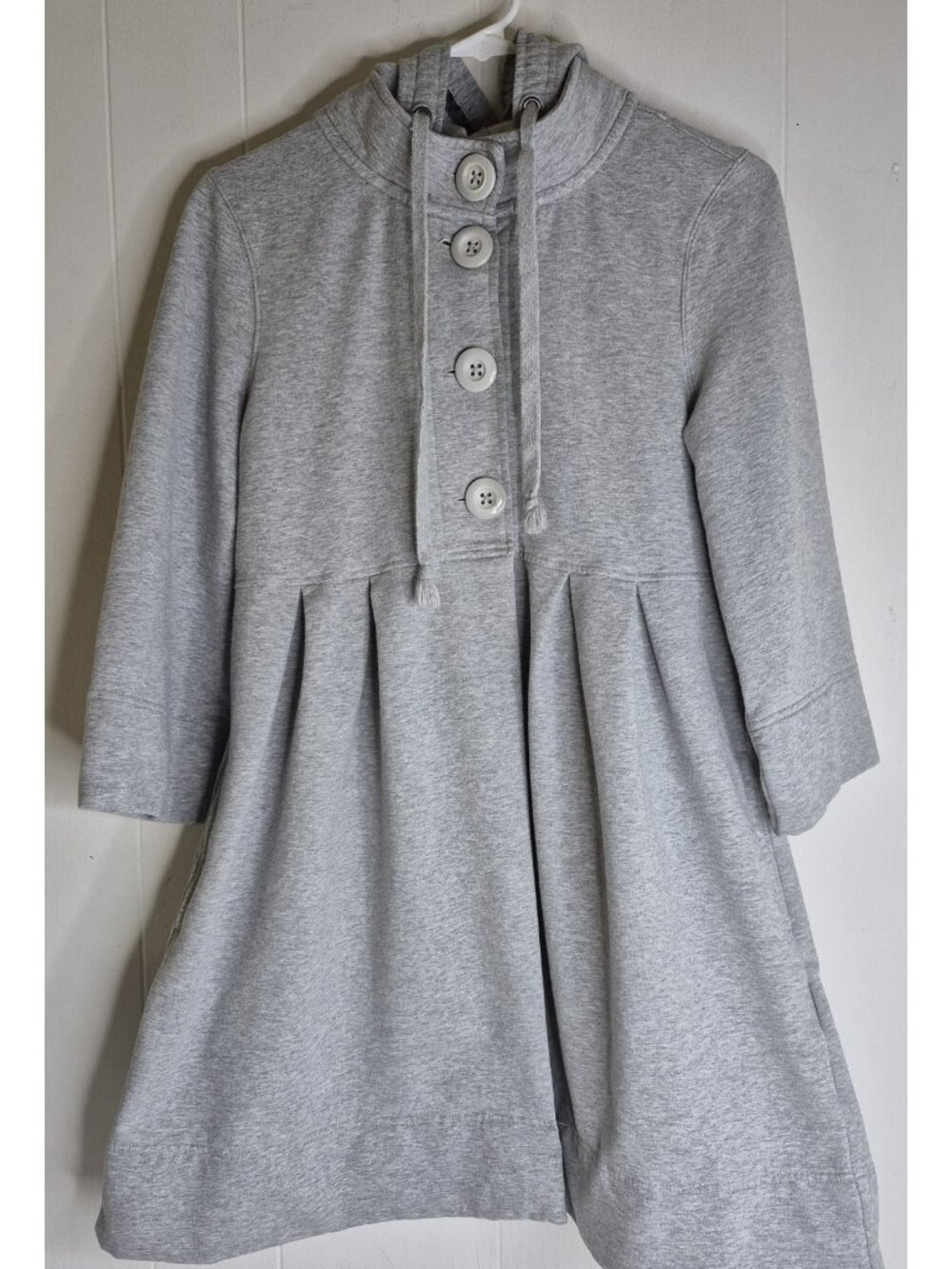 VTG Old Navy Gray Babydoll Hooded Coat Button-Front 3/4 Sleeve Women’s Size M